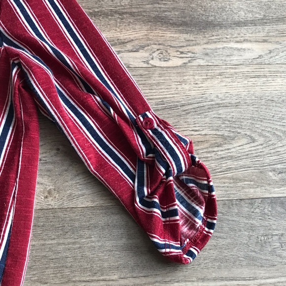 Red & Navy Striped Button Down Tie Front Too XS - Picture 12 of 16